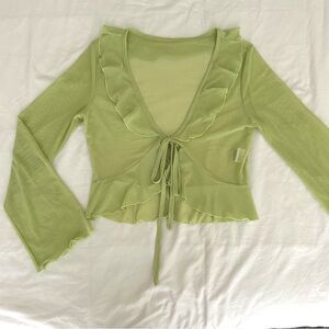 Green Mesh Tie Front Crop Top Size Medium